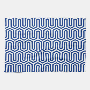 Deco Egyptian motif - cobalt blue and white Kitchen Towel