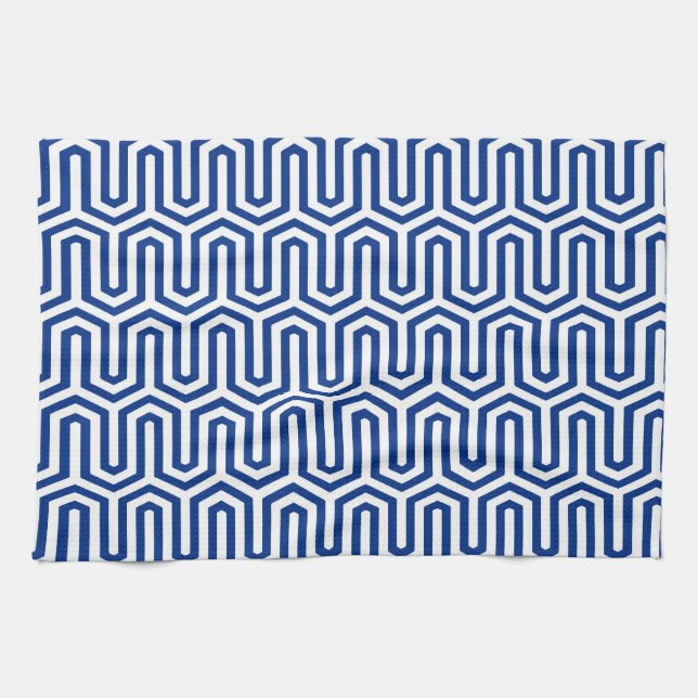 Deco Egyptian motif - cobalt blue and white Kitchen Towel (Horizontal)