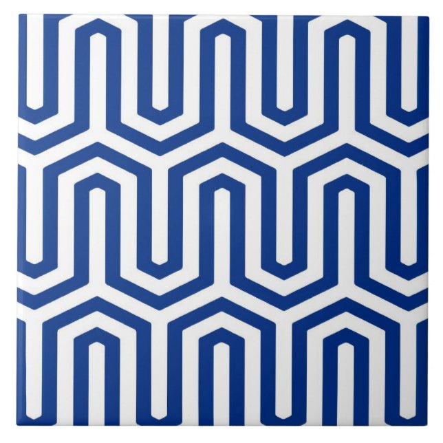 Deco Egyptian motif - cobalt blue and white Tile (Front)