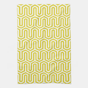 Deco Egyptian motif - mustard gold and white Kitchen Towel