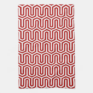 Deco Egyptian motif - red and white Kitchen Towel