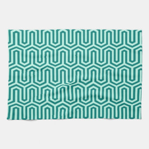 Deco Egyptian motif - turquoise and aqua Kitchen Towel