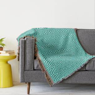 Deco Egyptian motif - turquoise and aqua Throw Blanket