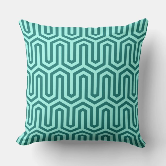 Deco Egyptian motif - turquoise and aqua Throw Pillow (Front)
