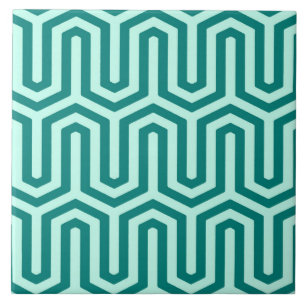 Deco Egyptian motif - turquoise and aqua Tile
