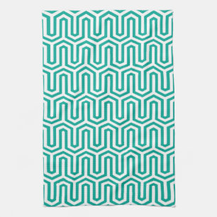 Deco Egyptian motif - turquoise and white Kitchen Towel