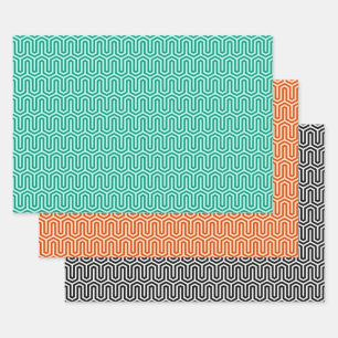 Deco Egyptian Motif, Turquoise, Orange, Blk/White  Wrapping Paper Sheet