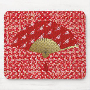 Deco Fan -  Butterflies, Dark Red and White Mouse Pad