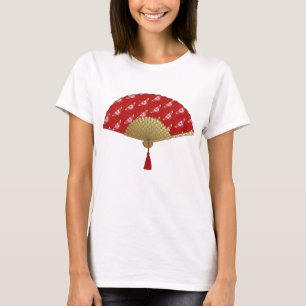 Deco Fan - Butterflies, Dark Red and White T-Shirt