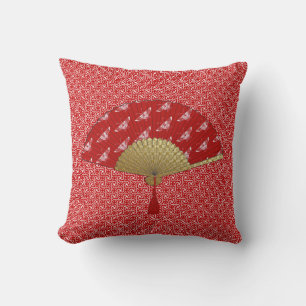 Deco Fan -  Butterflies, Dark Red and White Throw Pillow