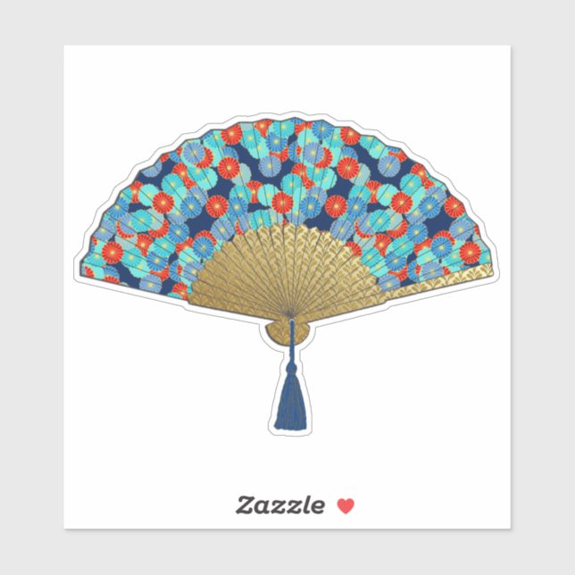 Deco Fan -  Flowers in Cobalt, Turquoise and Red (Sheet)