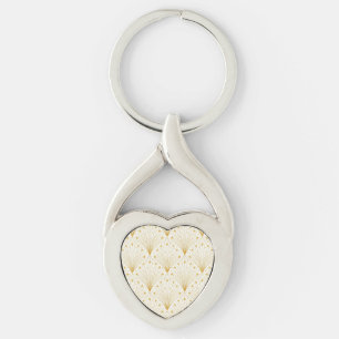 Deco Fan Pattern In Gold And White Keychain