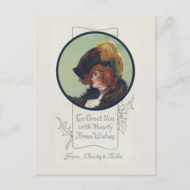 Deco fancy woman Christmas postcard (Front)
