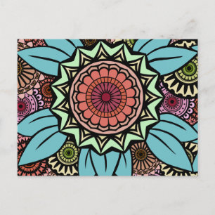 Deco Fandango in Turquoise and Orange Postcard