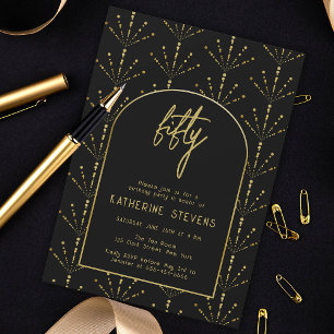 Deco Fans Fireworks Gold Boho Frame 50th Birthday Invitation