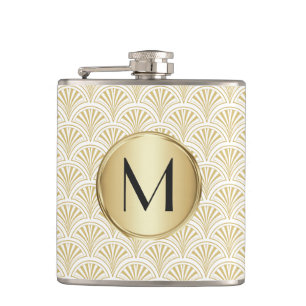 Deco Fans Pattern Monogram Hip Flask