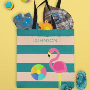Deco Flamingo Personalized Beach Tote Bag