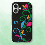 Deco Floral Monogram iPhone 16 Case<br><div class="desc">Personalize this elegant Case-Mate brand case for your phone with your own monogram. Just edit in the easy Zazzle text editor. Created in a bold swirled leaf border pattern ON BACK with bright splashes of colour. Fits a variety of models. Select yours in the drop-down menu.</div>