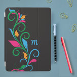 Deco Floral Monogram iPad Air Cover<br><div class="desc">Personalize this elegant iPad case for your phone with your own monogram. Just edit in the easy Zazzle text editor. Created in a bold colourful swirled leaf border pattern on a black background. Available for numerous models. Choose yours in the drop down menu.</div>