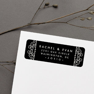 Deco Flourish Return Address Label Black