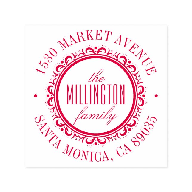 Deco Flourish Round Return Address Self-inking Stamp (Design)