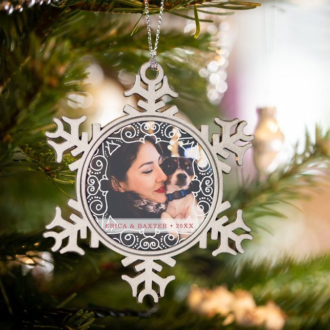 Deco Frame Photo Snowflake Pewter Christmas Ornament (Creator Uploaded)