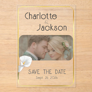 Deco Framed Vintage Wedding Photo Save the Date Acrylic Invitations