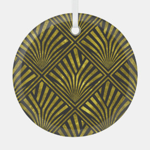 Deco Glam: Gold & Black Pattern Glass Ornament