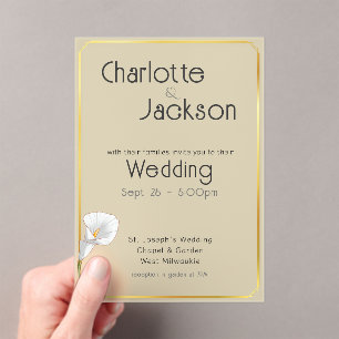 Deco Gold Frame Vintage Lily Cream Wedding Frosted Acrylic Invitations