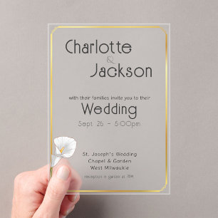 Deco Gold Framed Vintage Lily Wedding Frosted Acrylic Invitations