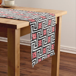 Deco Greek Key, Black, White and Coral Pink Short Table Runner