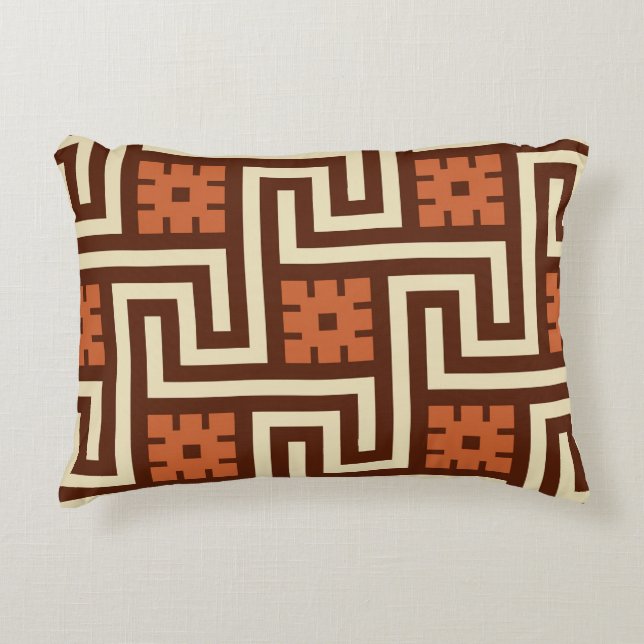 Deco Greek Key, Brown, Beige and Rust Accent Pillow (Front)