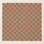 Deco Greek Key, Brown, Beige and Rust Scarf<br><div class="desc">Square scarf in an Art Deco Greek key or labyrinth pattern in dark chocolate brown and beige,  accented with rust / terracotta</div>