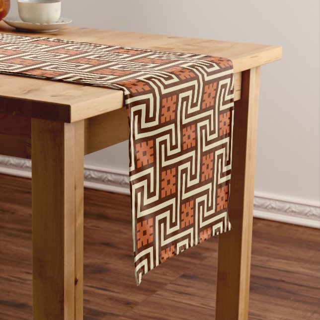 Deco Greek Key, Brown, Beige and Rust Short Table Runner (In Situ)