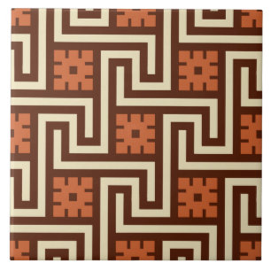 Deco Greek Key, Brown, Beige and Rust Tile