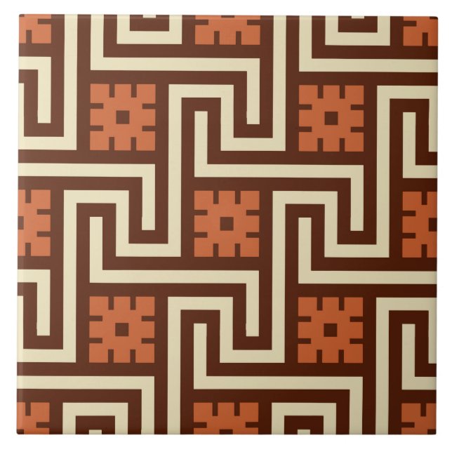 Deco Greek Key, Brown, Beige and Rust Tile (Front)