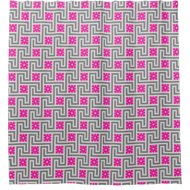 Deco Greek Key, Grey / Grey and Fuchsia Pink (Front)