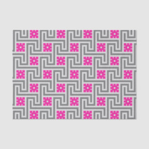 Deco Greek Key, Grey / Grey and Fuchsia Pink Tissue Paper
