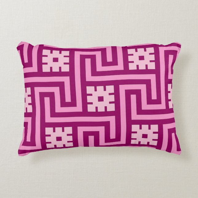 Deco Greek Key, Pink and Burgundy Decorative Pillow (Front)