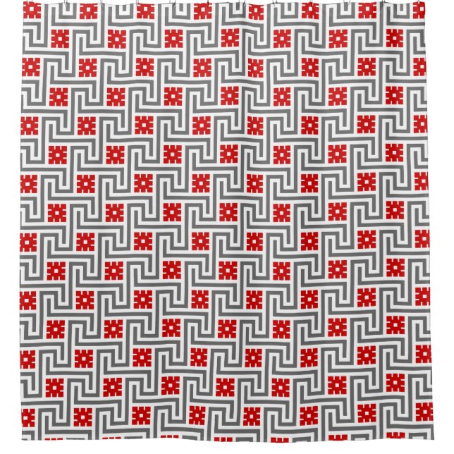 Deco Greek Key, Red, White and Grey / Grey (Front)