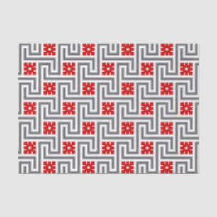 Deco Greek Key, Red, White and Grey / Grey Tissue Paper