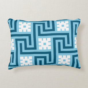Deco Greek Key, Sky Blue and Navy Accent Pillow