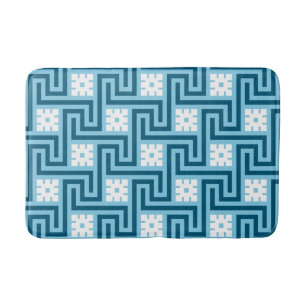 Deco Greek Key, Sky Blue and Navy Bath Mat