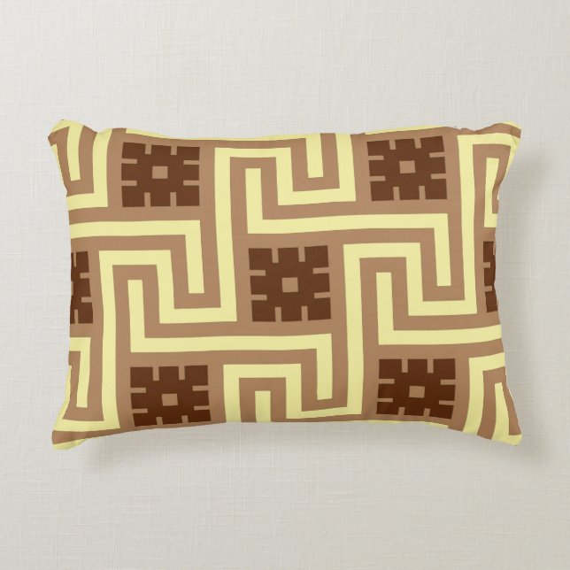 Deco Greek Key, Tan, Brown and Yellow Accent Pillow (Front)