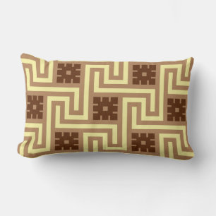 Deco Greek Key, Tan, Brown and Yellow Lumbar Pillow