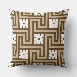 Deco Greek Key, Taupe Tan and Brown Outdoor Pillow