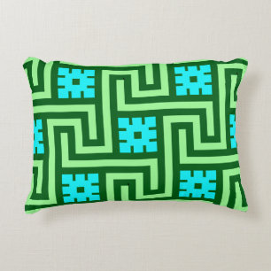 Deco Greek Key, Turquoise and Jade Green Accent Pillow
