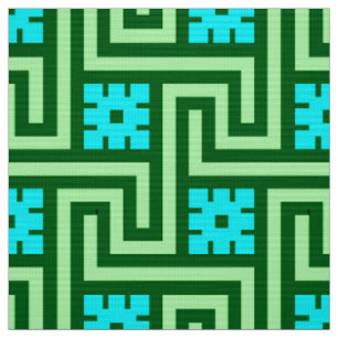 Deco Greek Key, Turquoise and Jade Green Fabric