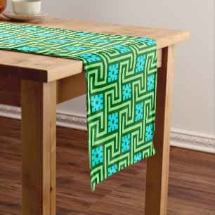 Deco Greek Key, Turquoise and Jade Green Short Table Runner