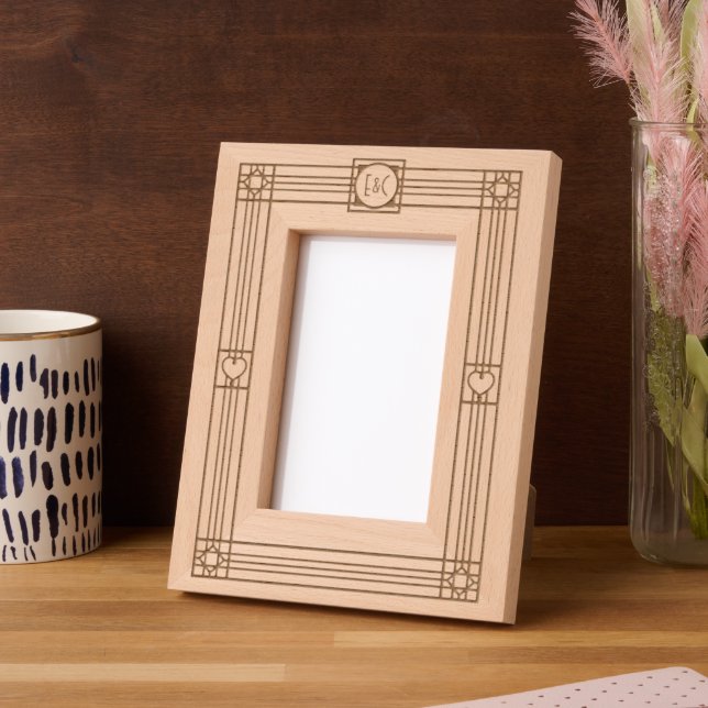 Deco Inspired Design with Monograms and Hearts Etched Frames (Left)